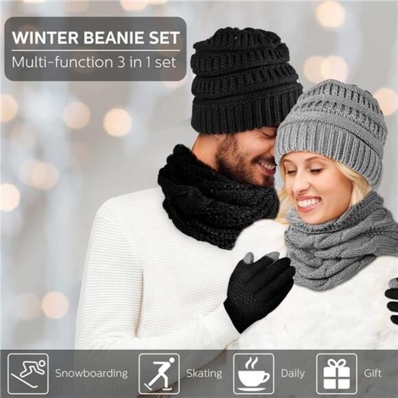 JaGely 9 Pcs Women Winter Hats Gloves Scarf Set Knit Beanie Hat Touchscreen - Picture 6 of 8